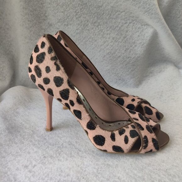 Pink Leopard Print Calfhair High Heels Stilettos BCBG Sz 7 - Picture 5 of 15